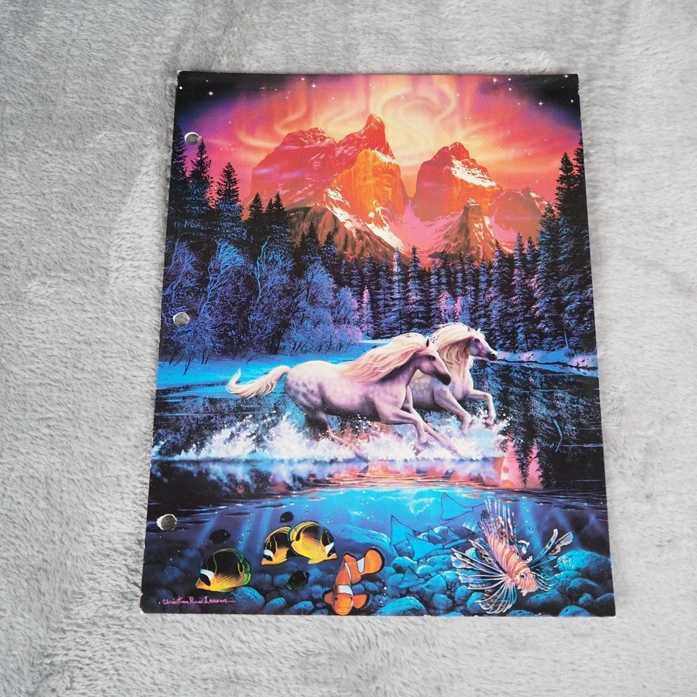 VTG 90's Unicorn‎ Horse Folders Lot of 3 Stuart Hall Christian Riese Lassen Art